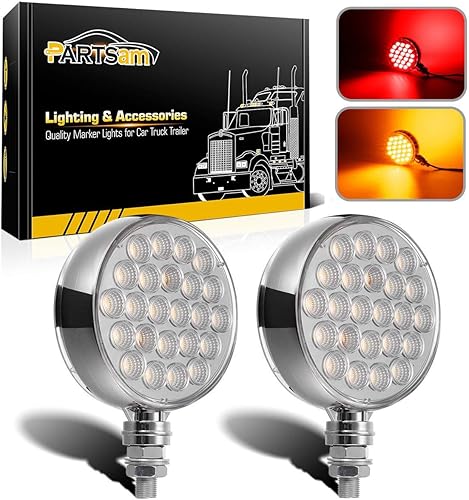Partsam 2 luces de pedestal LED redondas de doble cara para guardabarros, luces de freno traseras, lente transparente, 48 luces LED para montaje en