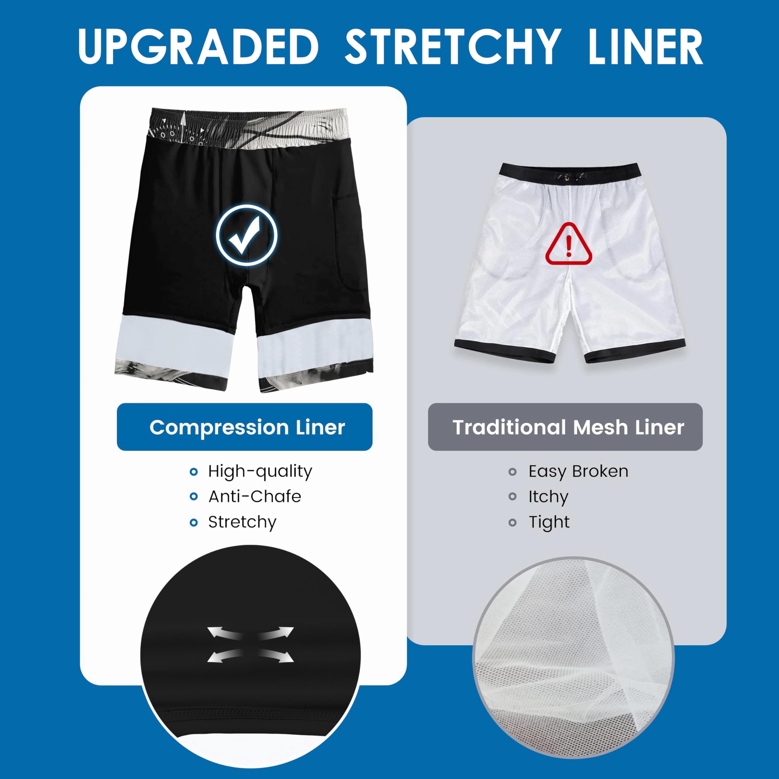 FT FENTENG Herren-Badehose mit Kompressionsfutter, 22,9 cm, Boardshorts, 2-in-1, schnell trocknend, Strand-Bademode, Badeanzüge für Herren