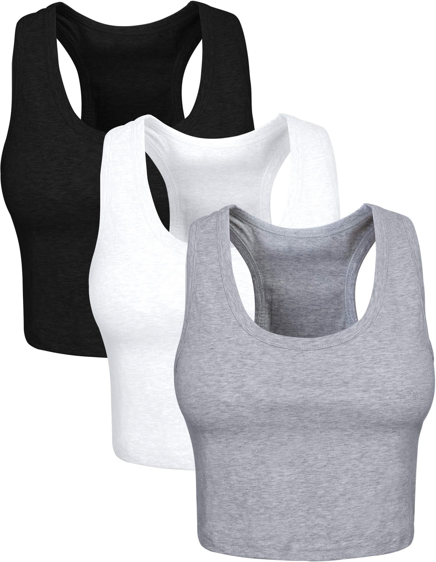 3 Pieces Crop Tops for Women Cotton Basic Sleeveless Racerback Tank Tops for Women