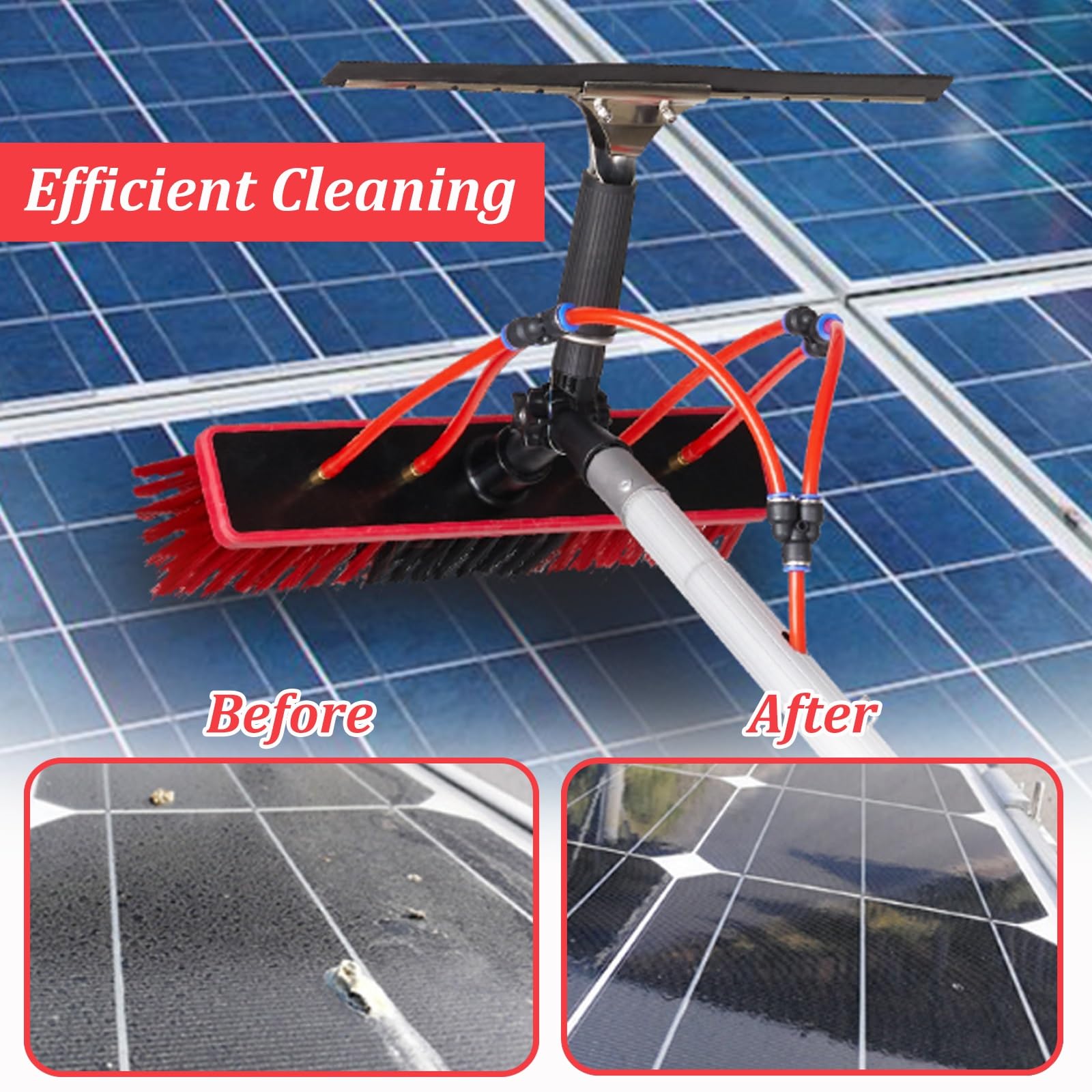 Kit de pértiga Extensible Ligera con Suministro de Agua para la Limpieza de Paneles solares. Cepillo telescópico de 8 m para Ventanas, techos y Cristales Exteriores. Herr