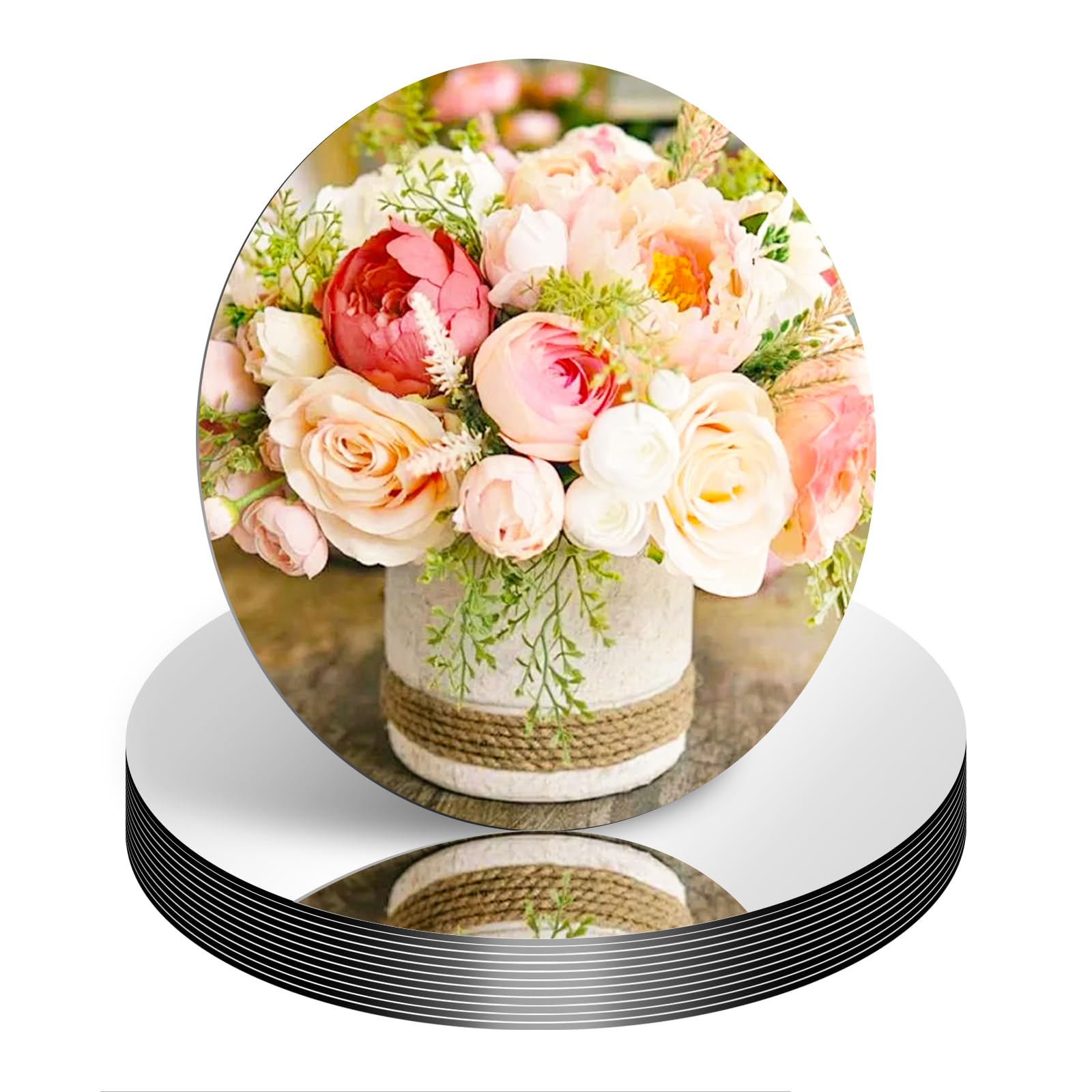 Photo 1 of 12PCS Round Mirror Plates for Centerpieces, Mirror Trays Flat Circle Mirrors for Tables Mirror Centerpieces, Circle Mirror Candle Plates for Table Centerpieces Wedding Party Centerpieces (6inch)