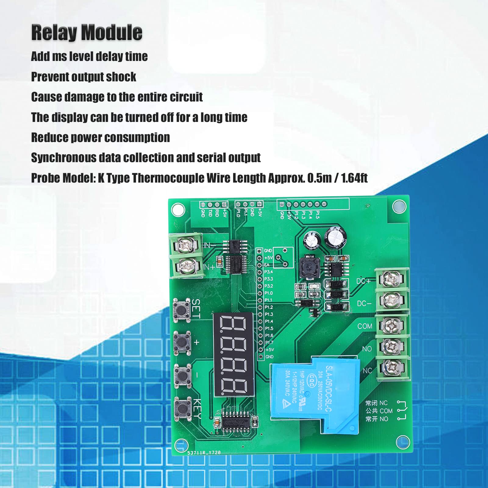 K Type Thermocouple Module, Temperature Detection Control Relay Module Within 30A Switch, Data Synchronous Output, 0~1024?, MS Delay Time, Long Life for Electric Control Boxes,