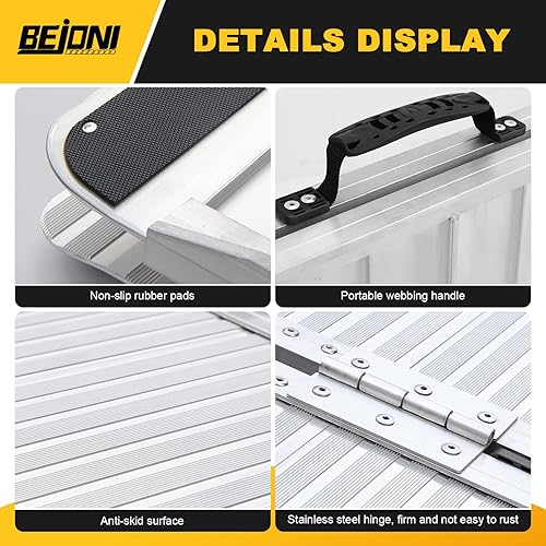 Miniatura 5 de BEJONI Rampa portátil para silla de ruedas de 5 pies, rampa plegable para 600 libras de capacidad, rampa de aluminio con rampa antideslizante para