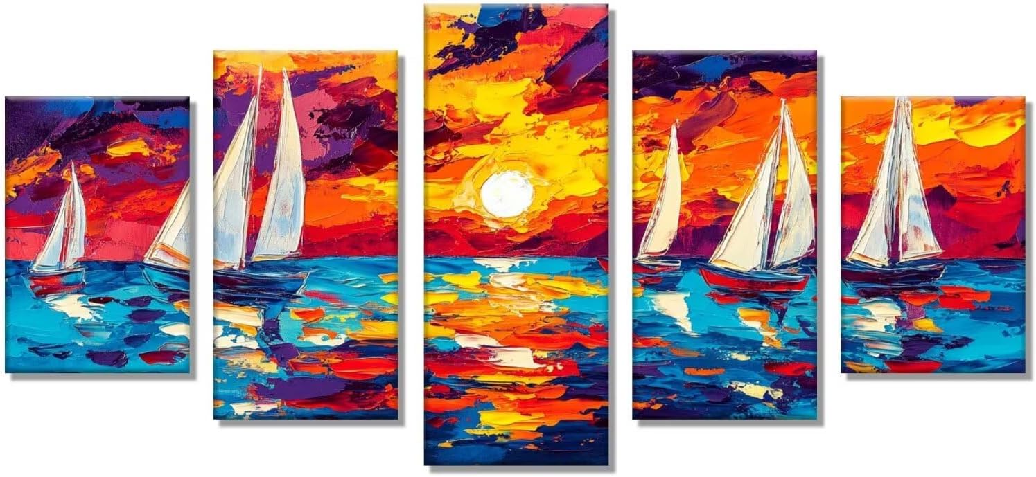 Diamond Art Ocean Diamond Kits for Adults, 5 Pack Sailboat Full Drill Cross Stitch Embroidery Craft Supplies Rhinestone Crystal Art Paintings, for Christmas Home Wall Decor Crafts Gifts 50x30cm C-5582