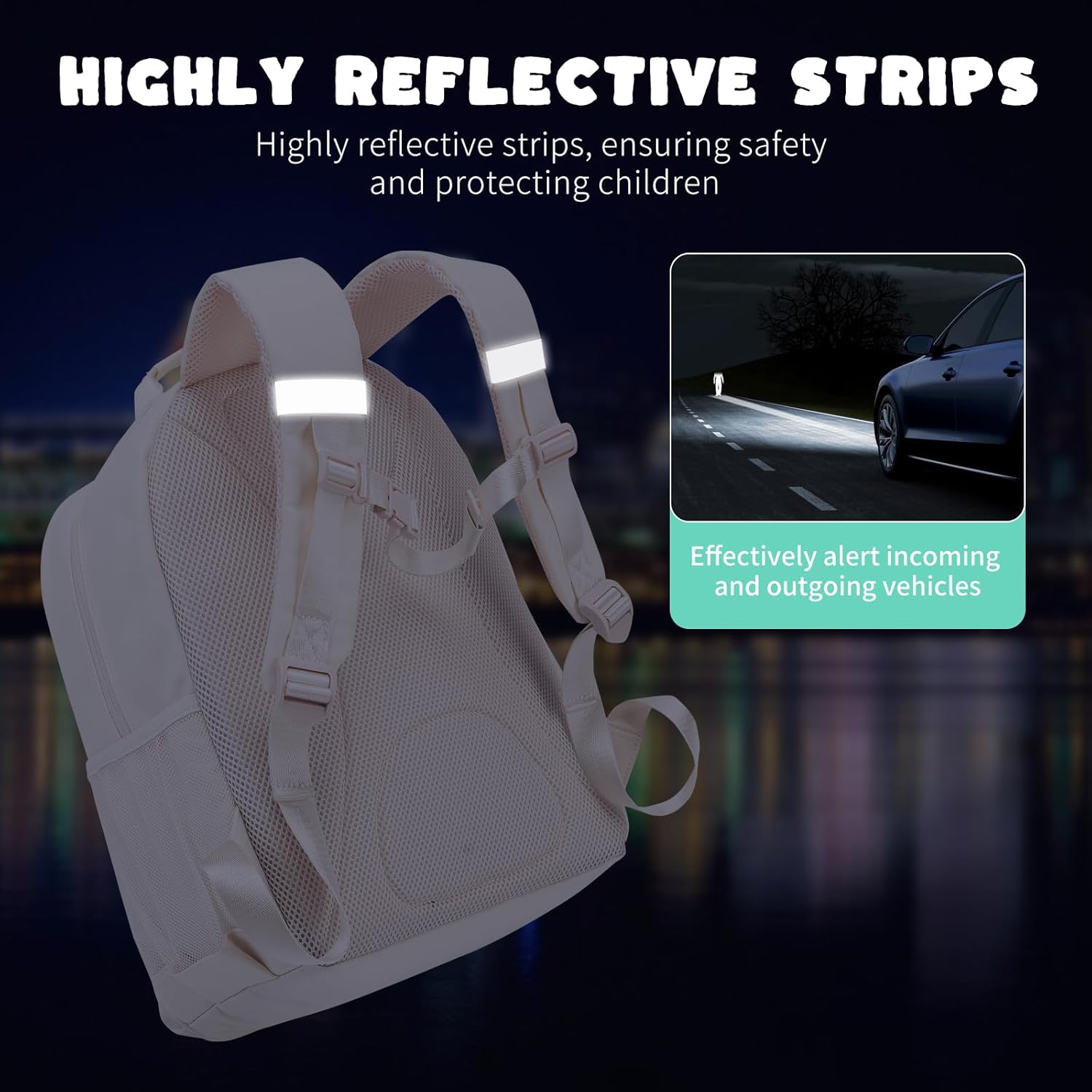 NOL Natural Organic Lifestyle Kids Backpack, School Backpacks for Teens Girls Boys, School Bookbag with Pencil Bag & Reflective Stripe for Elementary School - Cream - Image 5