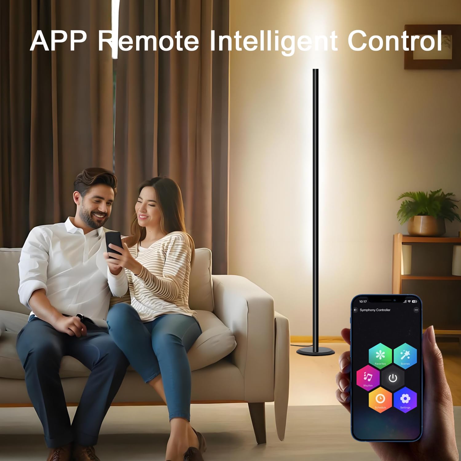 Lampade da Terra,RGB Dimmerabile Lampada da Terra LED con Telecomando e APP,16 Milioni di Colori,Sincronizzazione Musicale, 46 Modalità Scen,Lampada da Terra Angolare per Camera,Soggiorno,Nero
