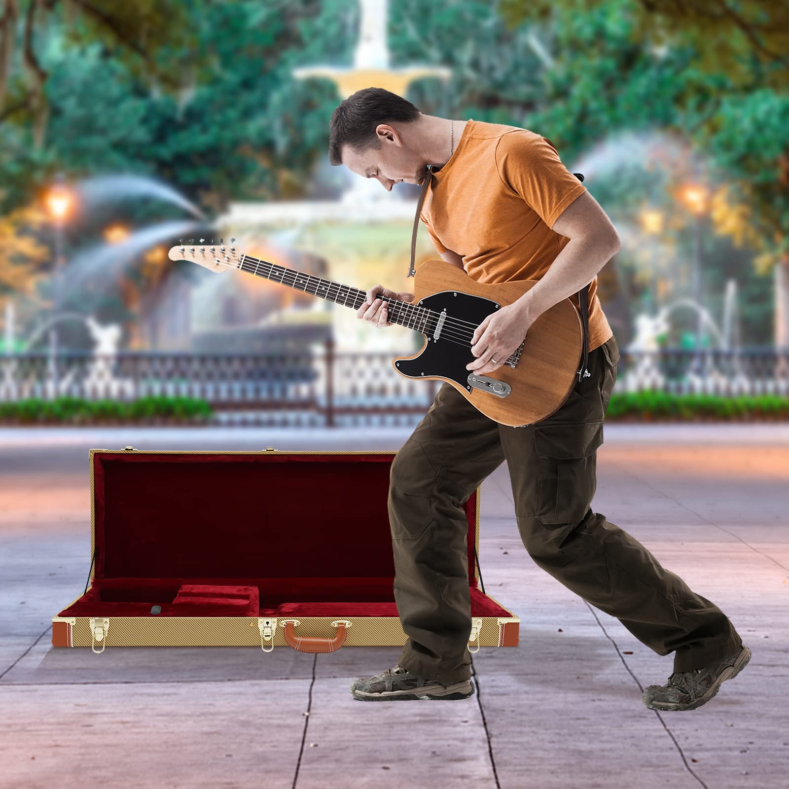 Étui élégant pour guitare électrique, portable, rectangulaire, rigide, avec clé, étanche, avec sangle et poignée, pour guitare électrique, 105 x 36 x 11 cm, jaune, jaune, 105*36*11cm, Moderne