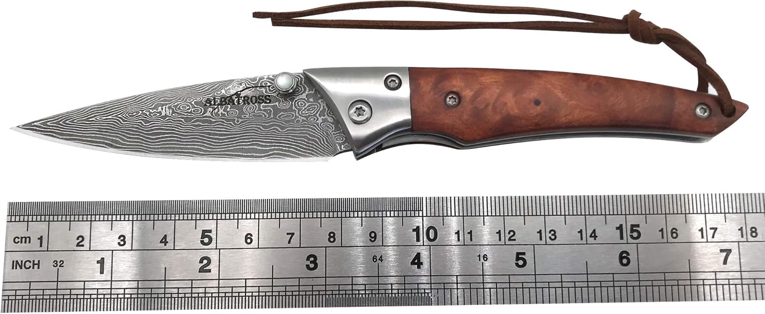 ALBATROSS HGDK008 EDC Cool Damascus Folding Camping Pocket Knives with Liner Lock, Sapele Handle - 7 Inch Overall, Gifts/Collections : Sports & Outdoors