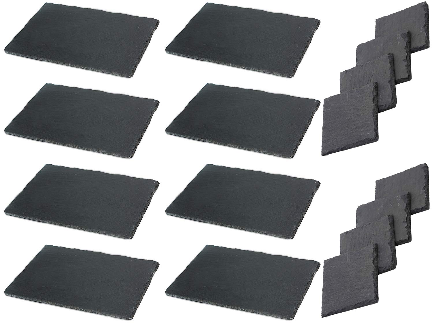 Novaliv Platzset Schiefer 16 TLG I 8X 40x30 Platzset Schiefer Teller Untersetzer I 8X 10x10 Glasuntersetzer Schiefer Untersetzer Sevierplatte