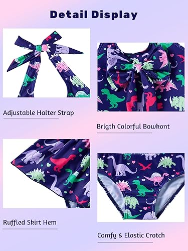 Miniatura 3 de RAISEVERN Traje de baño de una pieza para niña pequeña, traje de baño de playa con diadema de lazo, 1-5T