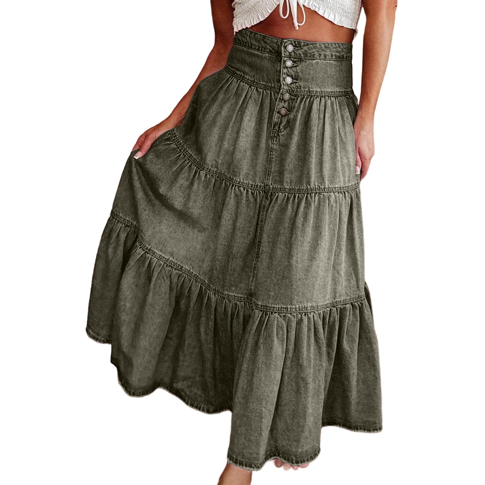 Jupe Longue Femme Taille avec Boutons Chic Sexy Style Décontracté Élégante pour Toutes Saisons