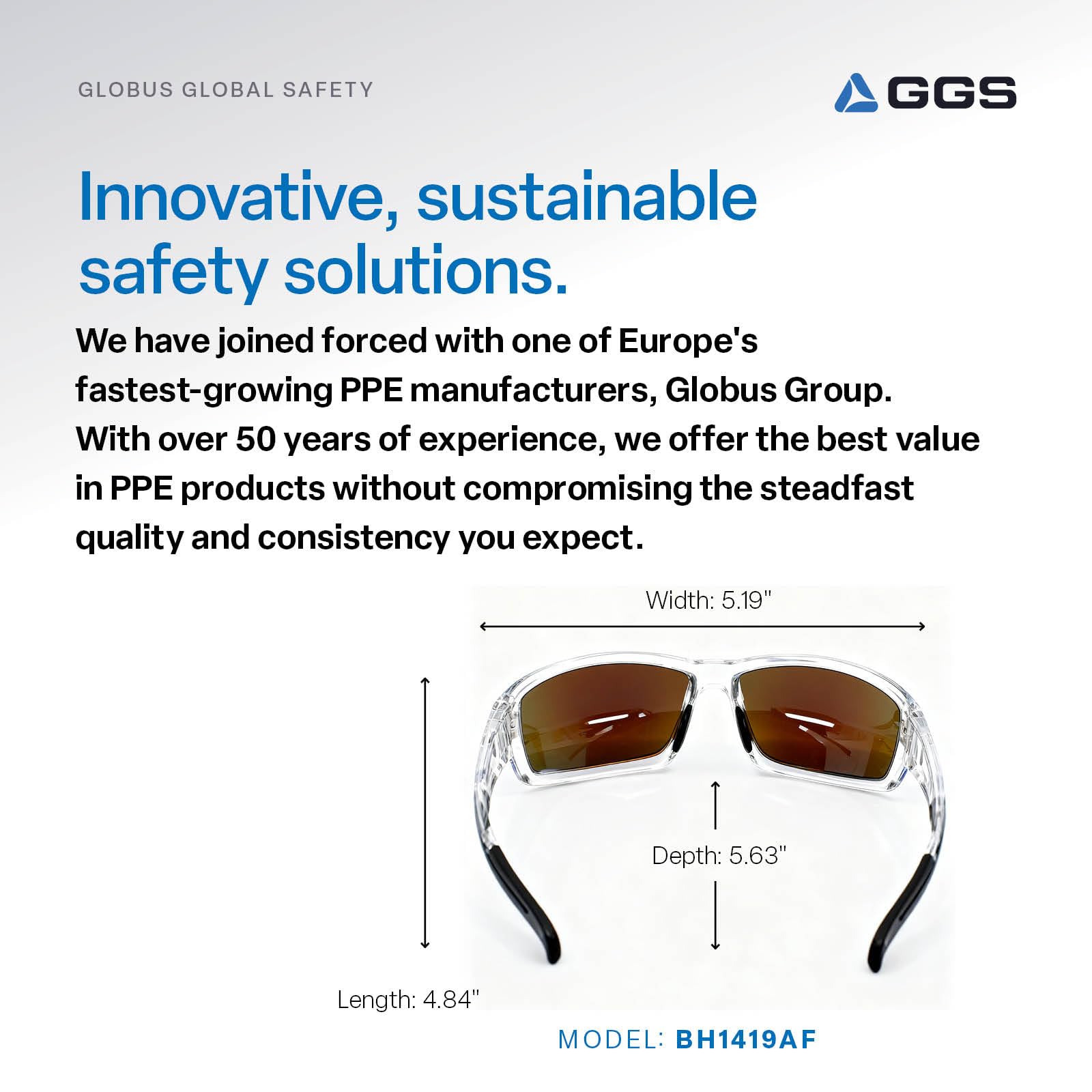 Bullhead Safety Eyewear BH1419AF szkło bezpieczne Maki, jeden rozmiar, krystalicznie czysta rama/zauszniki, niebieskie lustrzane soczewki przeciwmgielne, czarny nos TPR i świątynia (144 na obudowę)