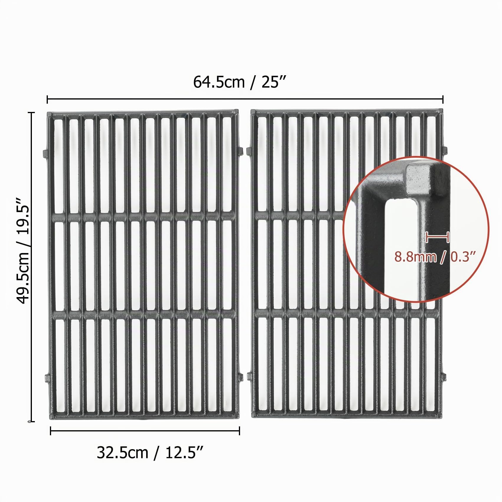onlyfire Parrilla de Hierro Fundido para Barbacoas de Gas Weber Genesis Serie 300, Rejilla Grill para Genesis E/S-310/320/330, EP-310/320/330 (2007-2016), Recambio para Weber 7528, 2 Piezas