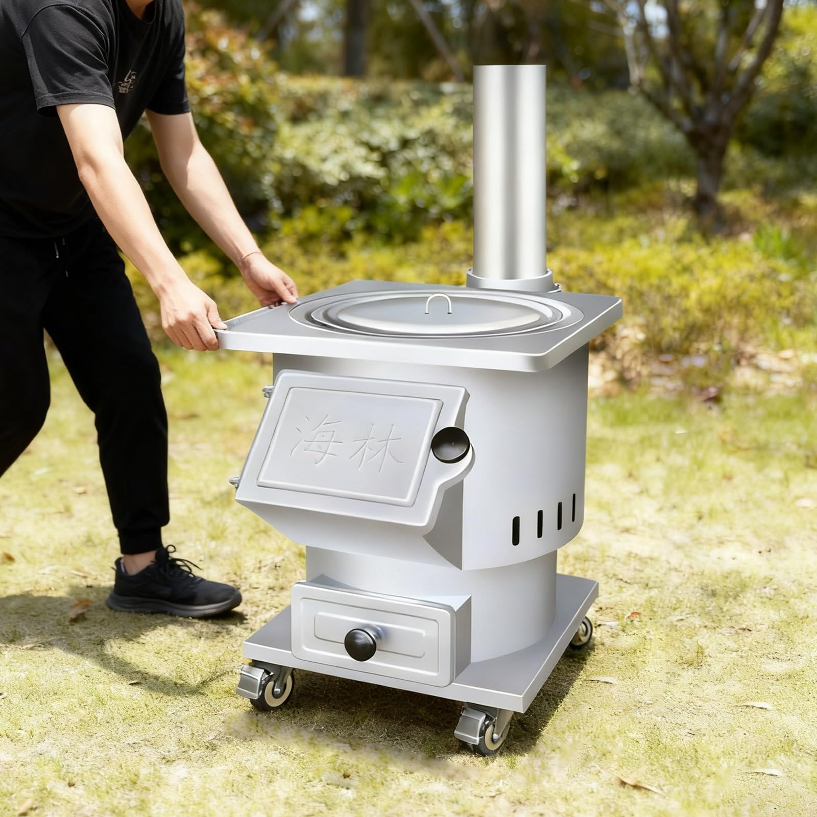 Stufa a Legna con Ruote, Stufa a Pellet Piccola à Cheminée et en Acciaio a Risparmio Energetico – Adatto for la Cucina Quotidiana, il Bollore dll'acquav