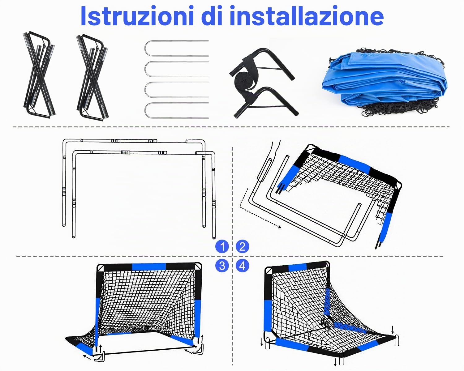 Porta da calcio 2 in 1 con parete con bersagli: porte da calcio pop-up per giardino, bambini e spazi aperti - Porta singola pieghevole con 6 bersagli, borsa per il trasporto per parco, spiaggia