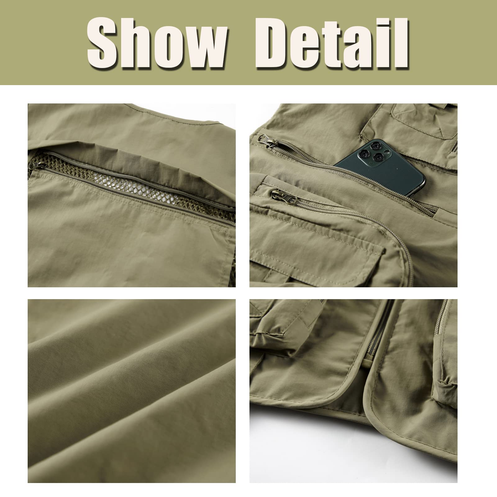 Chaleco de pesca con múltiples bolsillos para hombre Aire Libre Viajes Deportes Chalecos Casual Respirable chaqueta de secado rápido sin mangas Chaleco de Camping Senderismo