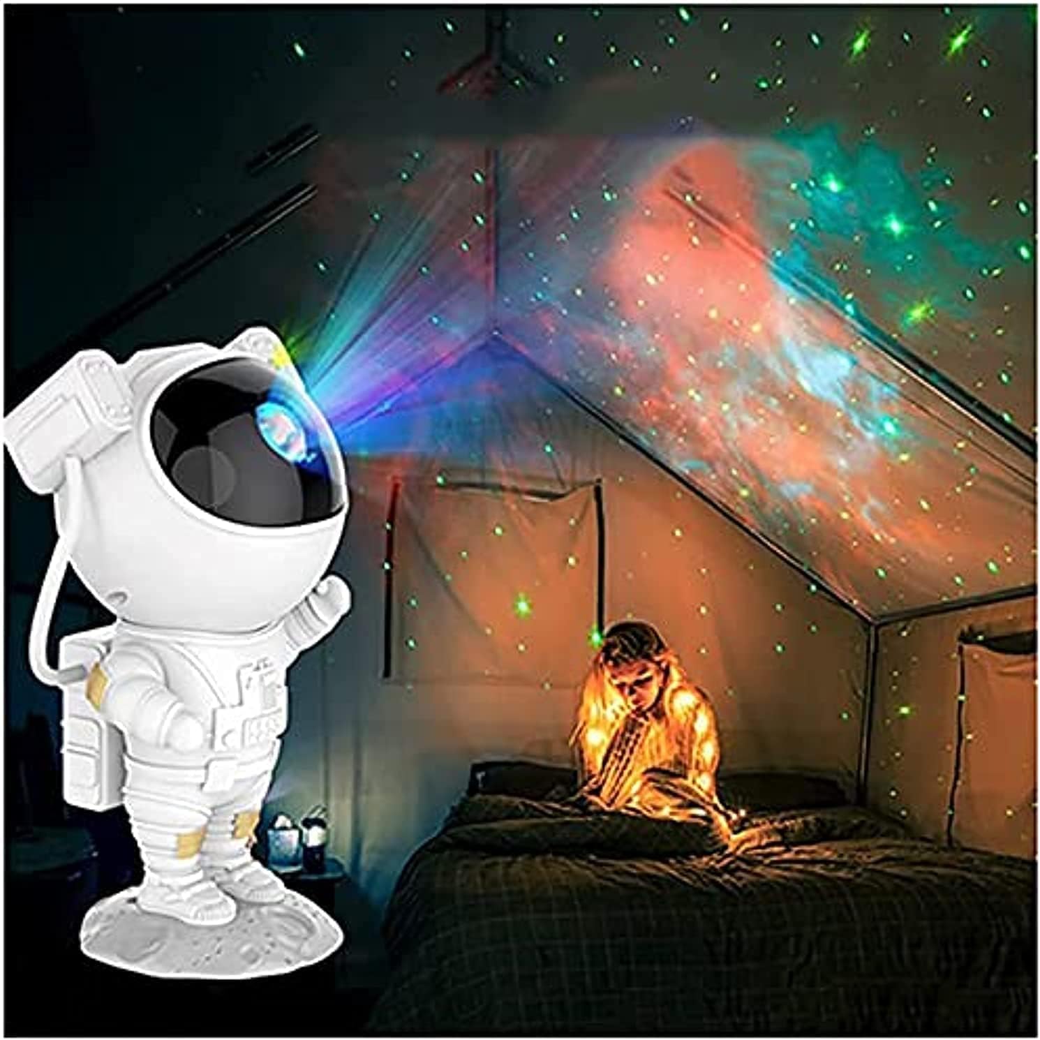 SKY Cashmere Astronaut Galaxy Projector Lamp Stand Night Light Projector w/ Starry Nebula Cloud Lights Space Buddy Light w/Timer & Control, USB Powered & 360° Adjustable Starry Space Projector, White