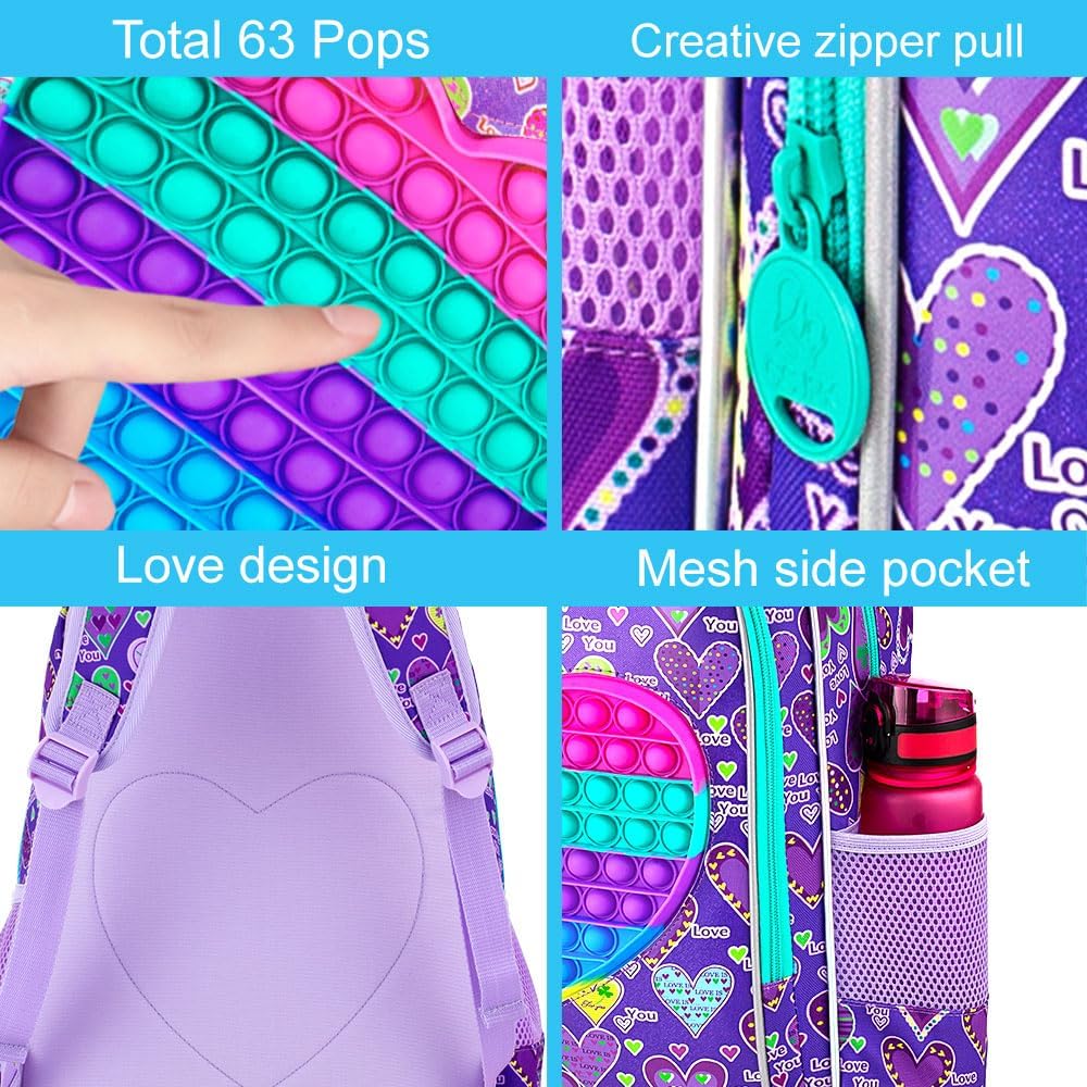 3PCS Girls and Boys Backpack, 16" Kids Bookbag with Lunch Box, Water Resistant School Bag for Elementary Prechool