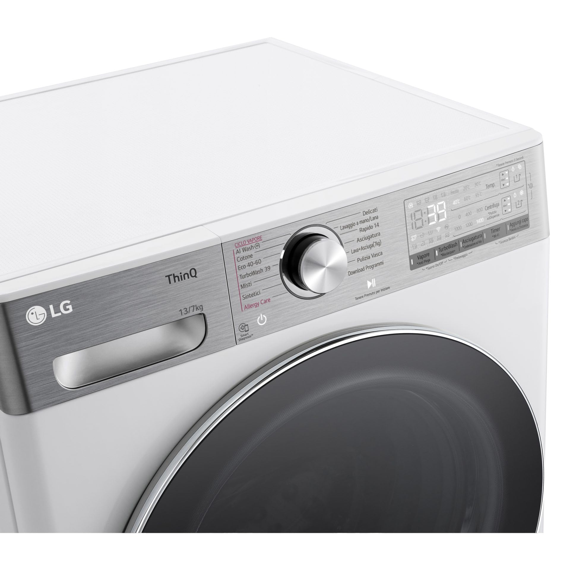 LG AI DD D4R9513TPWC Lavadora Secadora 13/7 kg Serie R9 Clase D Lavadora Secadora 1.400 RPM TurboWash 360 Vapor Steam+ y Antiarrugas, Dosificación Automática, Wi-Fi, Blanco