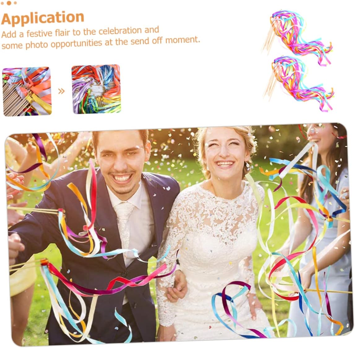 20pcs Ribbon Stick Wedding Send Off Decorative Streamer Wands Ribbon Fairy Stick Wedding Streamers Ornaments Wedding Fairy Wand Wedding Decors Party Streamers Wands Party Decor