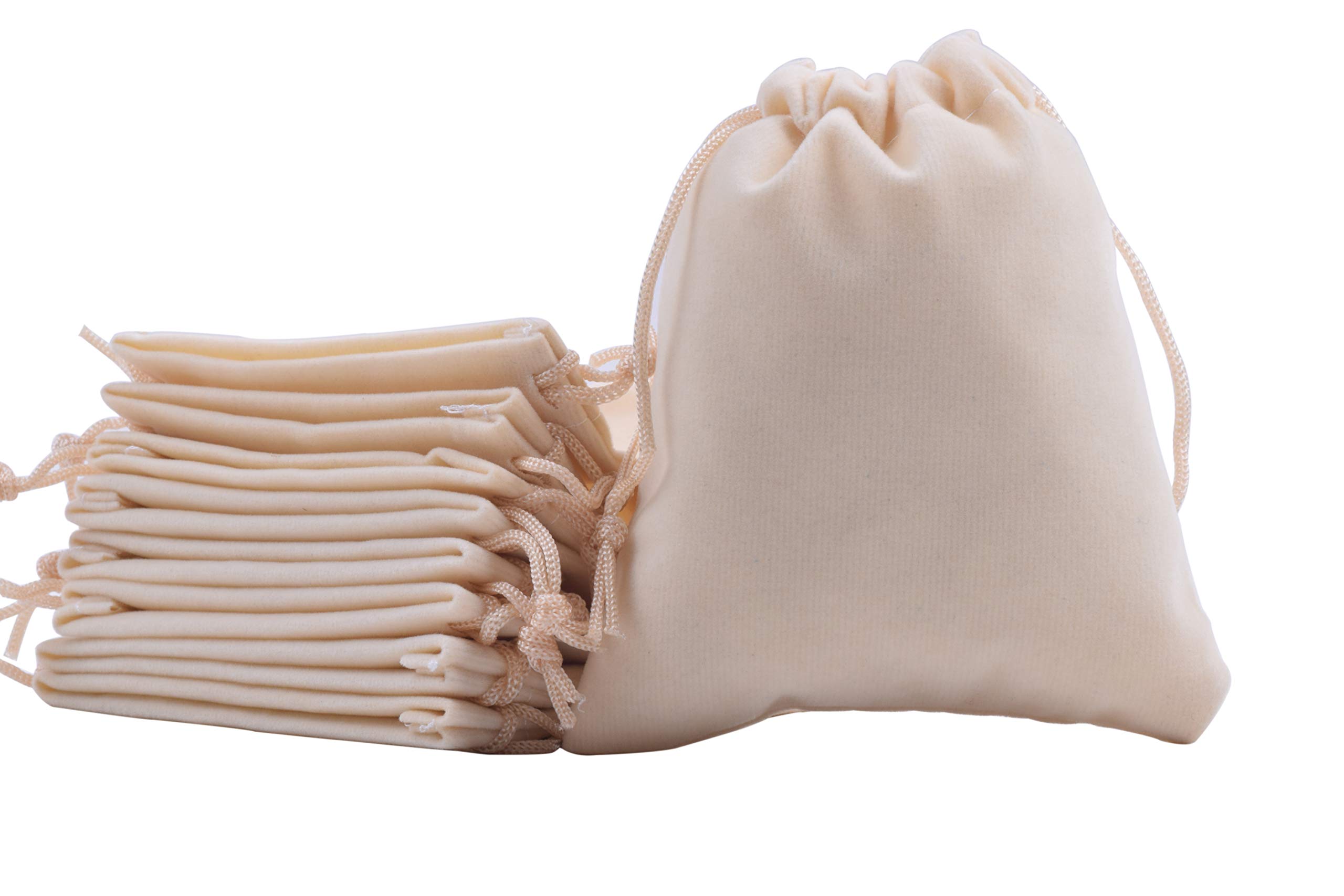 Sansam 25pcs Cream Drawstrings Velvet Bags for Jewelry, Gift, Wedding Favors, Candy Bags, Party Favors, 4.8x6.0''