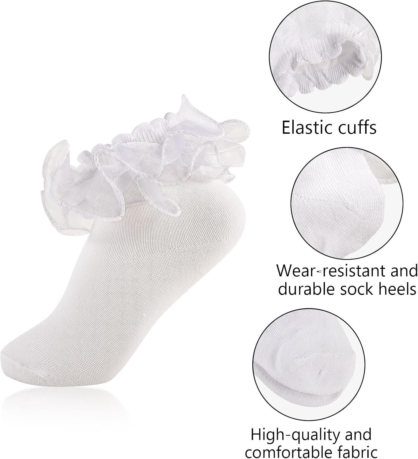 White Girls Ruffle Socks Gold Shimmering Big Double Layer Lace Sock Ruffles Frilly Dress Socks for Baby Toddler Girl - Image 4