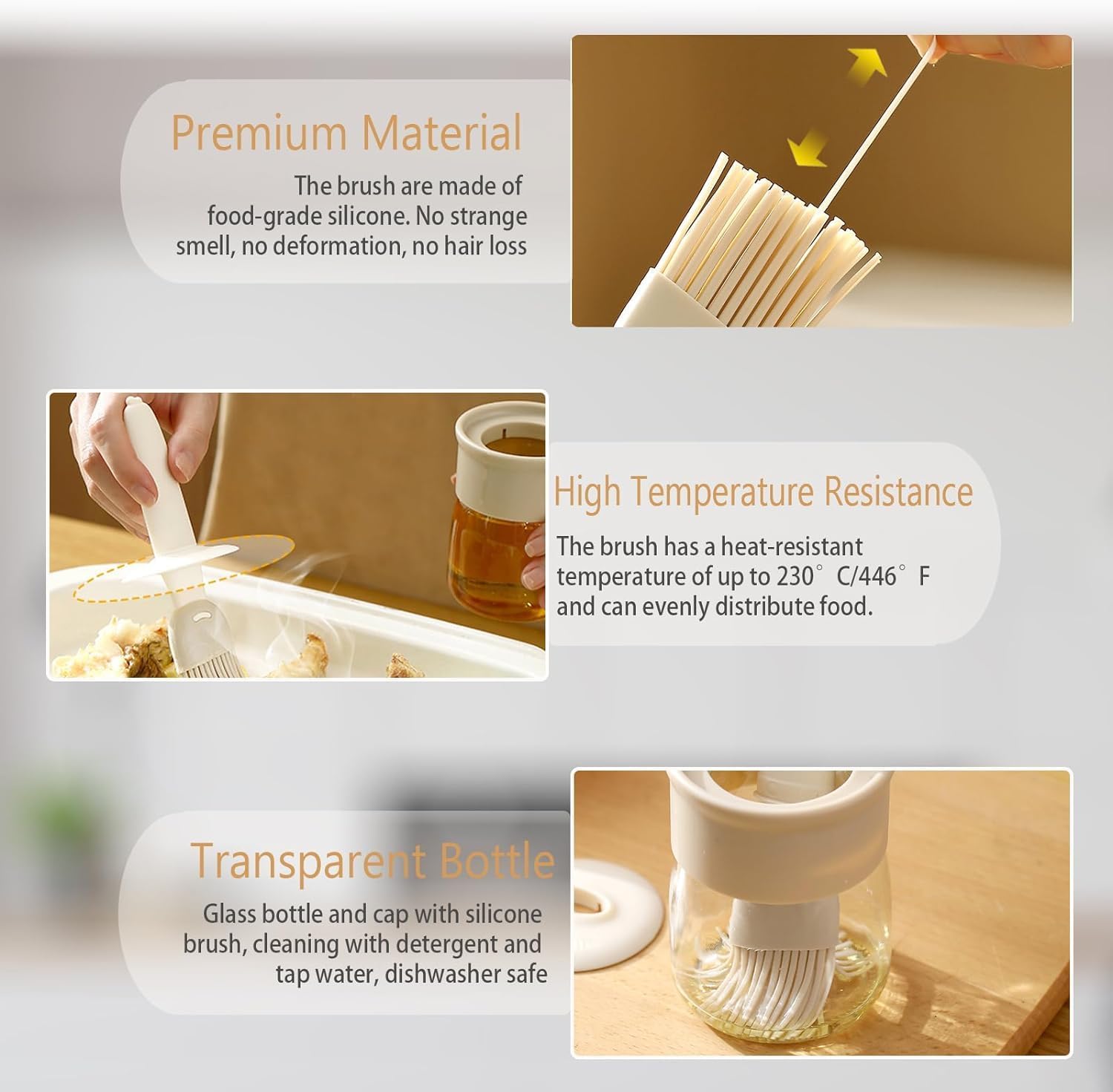 click2shop Silicone Oil Brush with High-Temperature Resistant Bottle | Integrated Basting & Cooking Tool for Barbecue, Baking, and Kitchen Use | Refillable Dispenser for Home & Kitchen 1