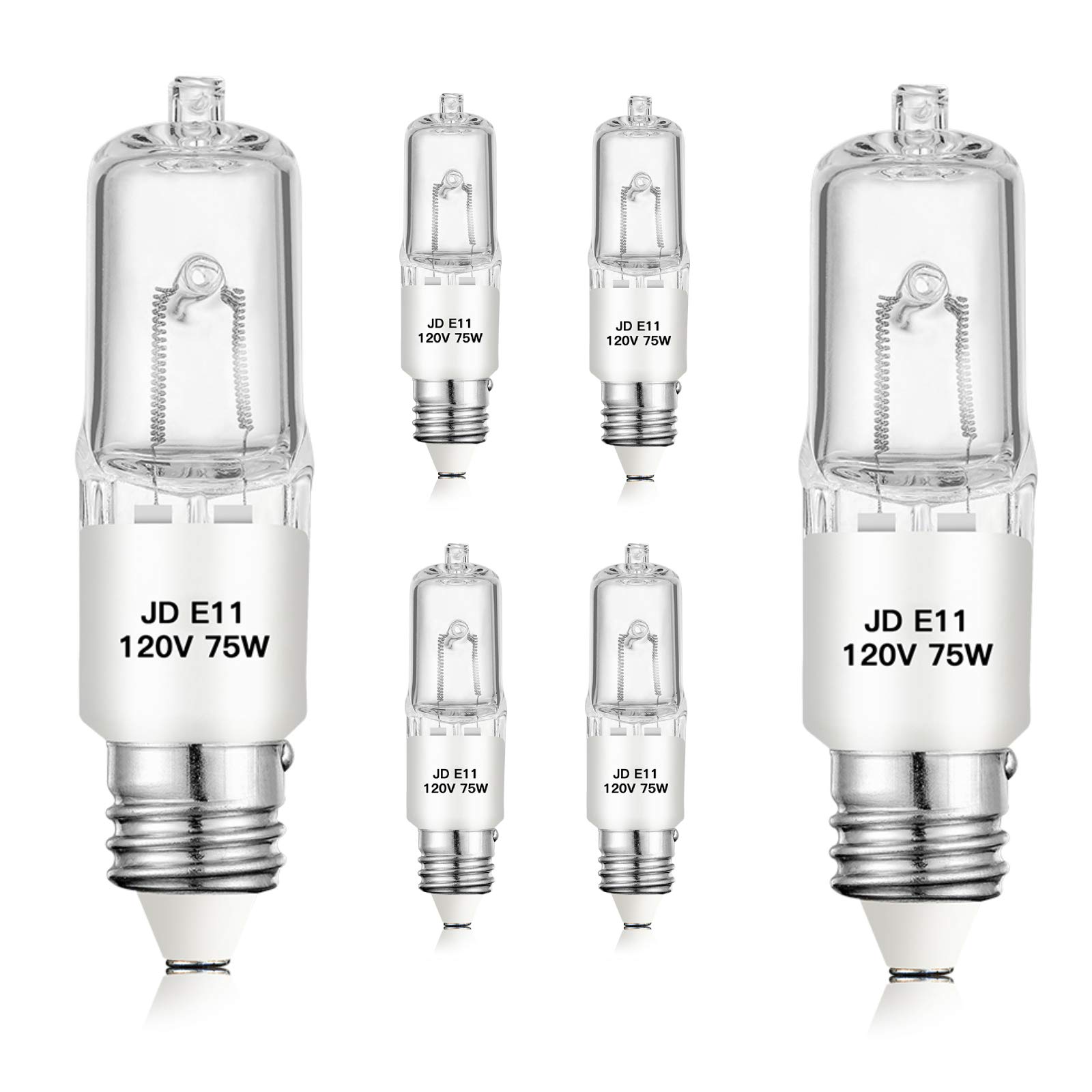 (Pack of 6) E11 Bulbs, Jaenmsa Halogen Light Bulb T4 JD Type 120V 75W, Dimmable, E11 Mini Candelabra Base, Warm White Bulb Replacement for Chandeliers, Ceiling Fan, Table Lamps, Cabinet Lighting