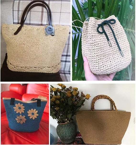 2 Pack of Natural Cotton Line Rayon Raffia Yarn Cotton Raffia Rope for Summer Sun Straw Hat Beach Bag DIY Hand Knitting Handbag 560-600 Meters/612-656 Yards