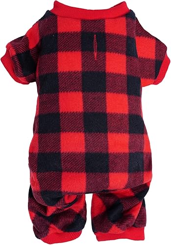 Topbuti Pijamas de Navidad para mascotas, overol de lana cuadriculada roja y negra, overol suave de invierno para perros y gatos, ropa de invierno