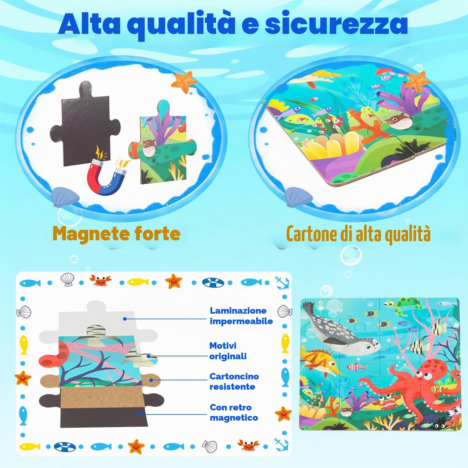 Puzzle magnetici per bambini 3 Anni, 2 Set Puzzle Magnetico Giochi a Tema Fattoria e Oceano, Giochi da Viaggio Gioco Educativi, Giocattolo in Aereo Auto Treno, Regali Di Compleanno