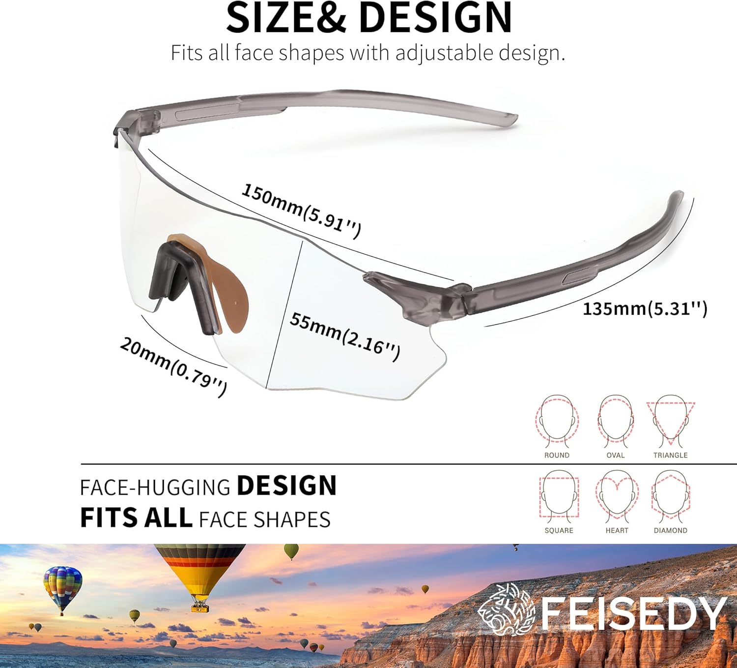 FEISEDY Photochromic Cycling Glasses for Men Women Mountain Bike Sports Sunglasses UV Protection B0310 - Image 6