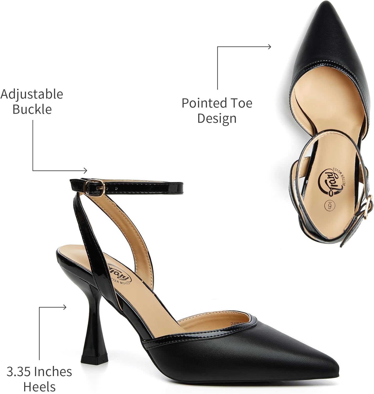 Trary Heels Women Pumps Closed Toe Ankle Strap Pointed Toe Heeled Sandals for Women Stiletto Wedding Dress Shoes