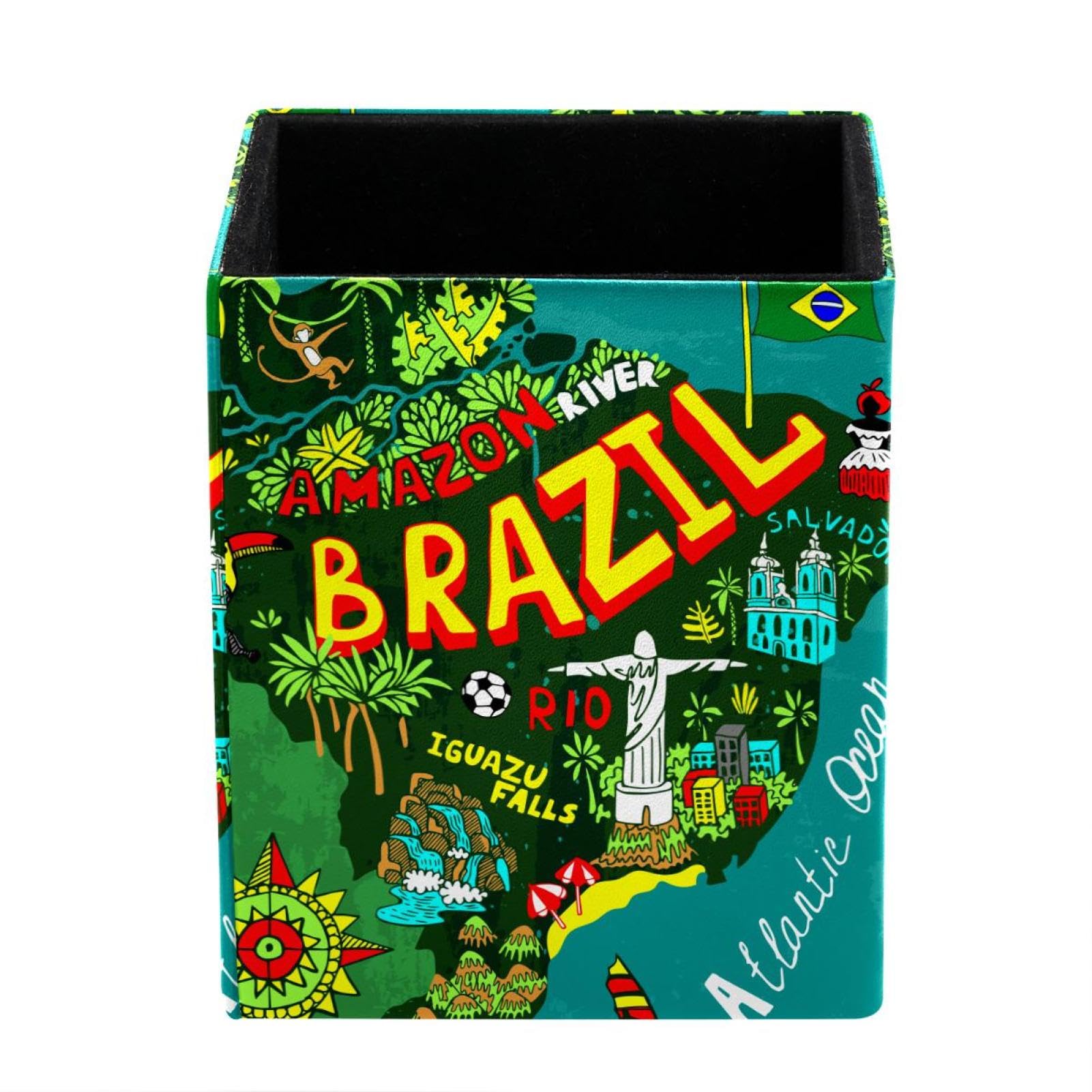 FWJZDSP Pencil Holder Pen Holder for Desk, Map of Brazil Pencil Cup Holder, Desk Stationery Organizer Office Supplies, Makeup Brush Holder for Girls Women
