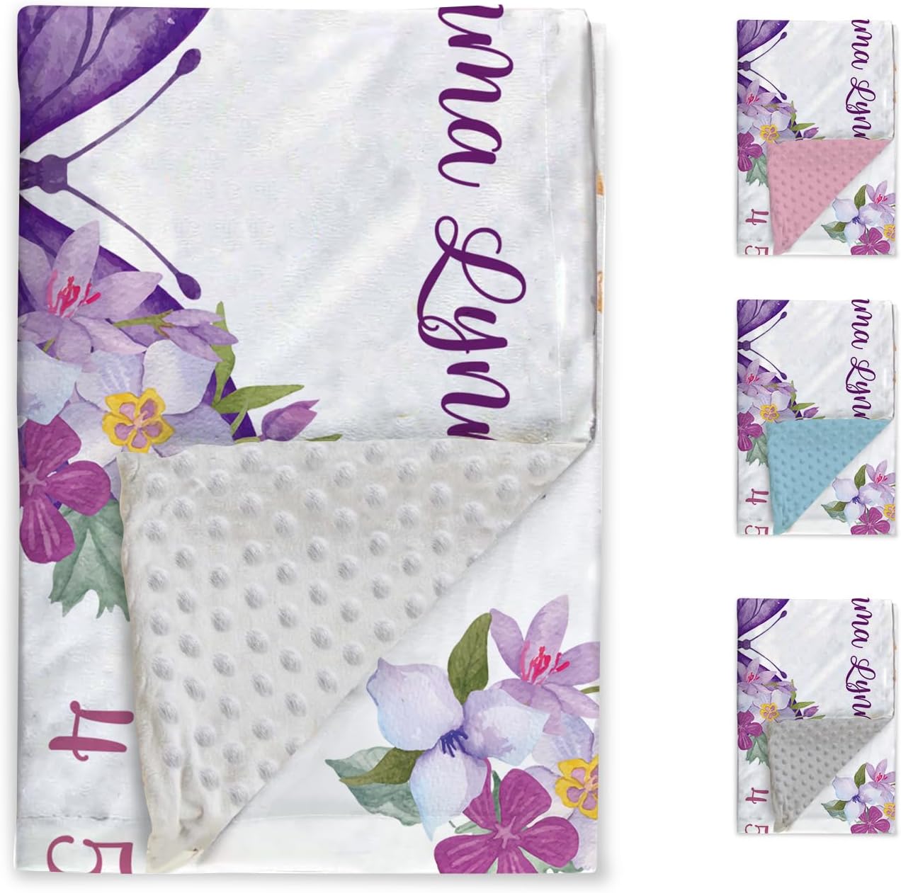 Custom Baby Monthly Milestone Blanket - Personalized Name with Butterfly Design Photography Background - Soft Plush Blankets with Double Layer Dotted Backing for Boys Girls Gift Color08(30"x40")
