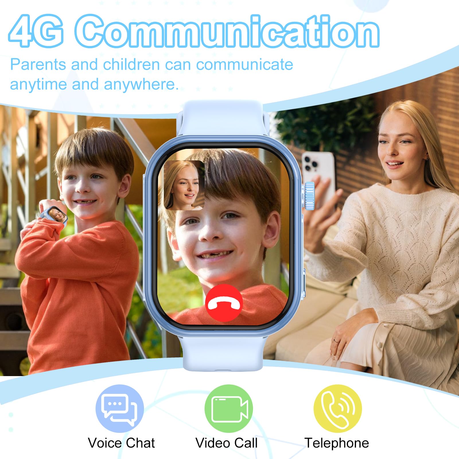 Smartwatch Bambini GPS con SIM, Orologio Gps Bambini HD Video,Telefono, 4G con Videochiamata, SOS, 7 Giochi Sveglia Modalità Classe Contapassi Ottimo Regalo per Bambini e Bambine dai 5 ai 14 anni