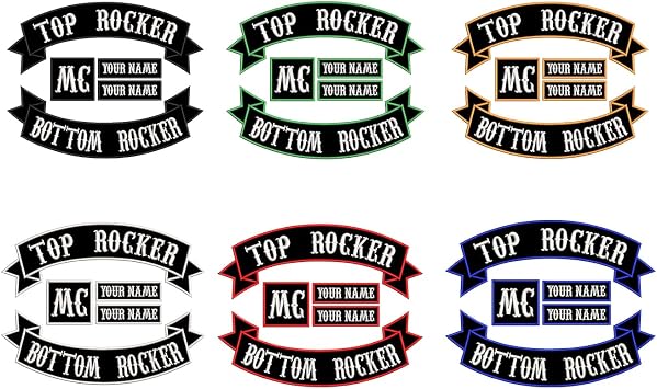 QIMAMADE 5 Pieces Embroidered Iron On Sew On Patch Personalized Motorcycle Biker Large Back Badge for Vest Jacket Jeans Black Name Patch XL