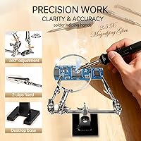 Vista 4 de AORAEM Lupa de manos de ayuda con clips de cocodrilo ajustables dobles en estación de soldadura de lupa 2.5X para manualidades, pasatiempos, micro