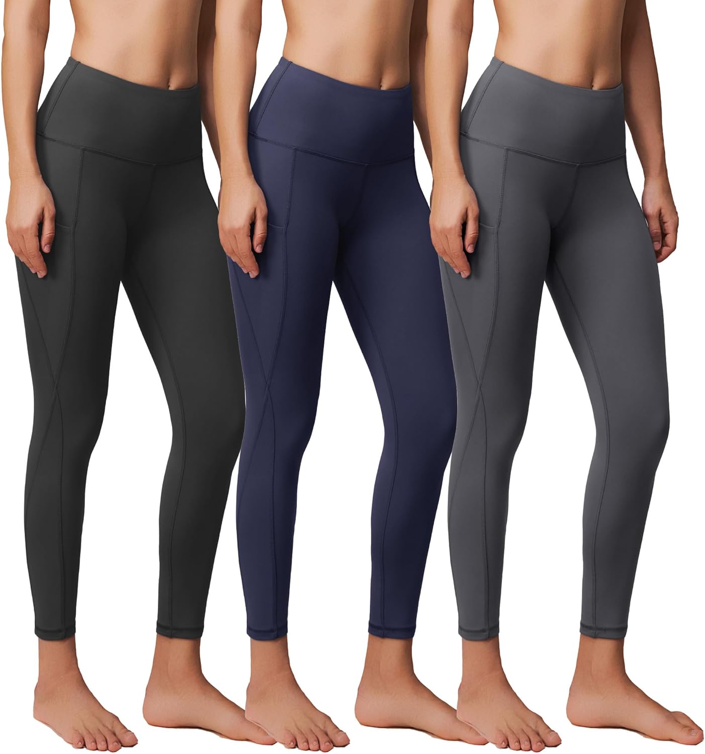 3 Pack Yoga Pants with Pockets for Women, Tummy Control Black Compression Gym Workout Leggings