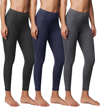 Showitty 3 Pack Workout Leggings with Pockets for Women, Black Compression Tummy Control Yoga Pants for Gym