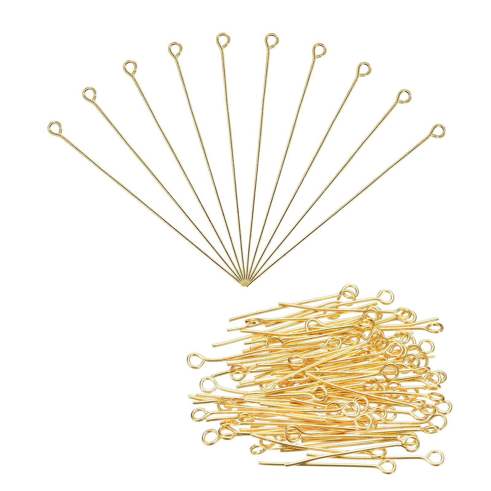 MECCANIXITY 100Pcs Gold Iron Eye Pins 60mm 21 Gauge/0.7mm Eye Pins for Jewelry Making Findings DIY Craft Necklaces Bracelets Earrings Head Pins