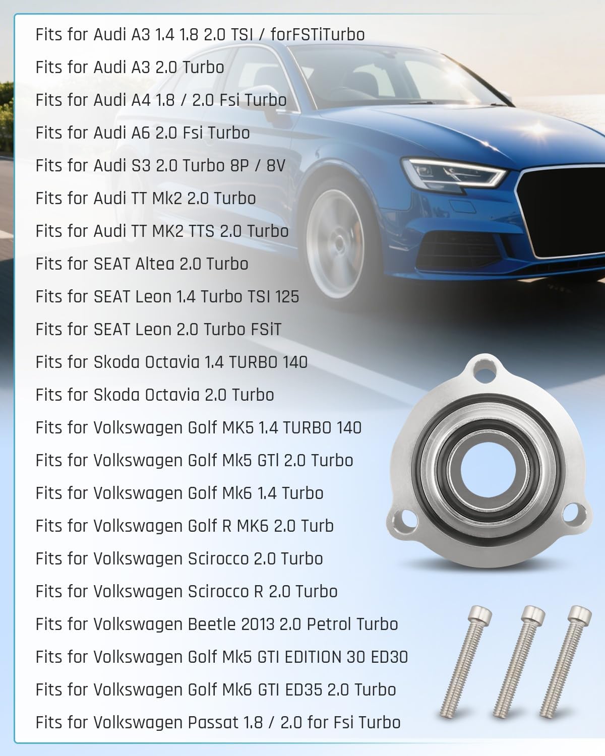 Blow Off Valve Spacer Fit for Volkswagen Passat Golf 2.0T TSI TFSI Fit for Audi A3 A4 A6 S3 TT Mk2 for SEAT Altea Leon for Skoda Octavia for Beetle Scirocco Turbo Replace 06F145710C 06H145710D