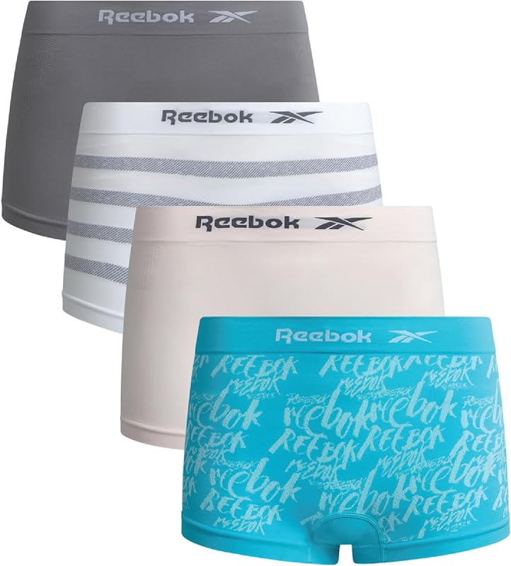 Reebok Womens Boyshorts - 4 Pack Performance Seamless Underwear for Women | Extended Coverage with a Comfortable Inseam, Lightweight Stretch Fabric Provides Breathable Everyday Comfort