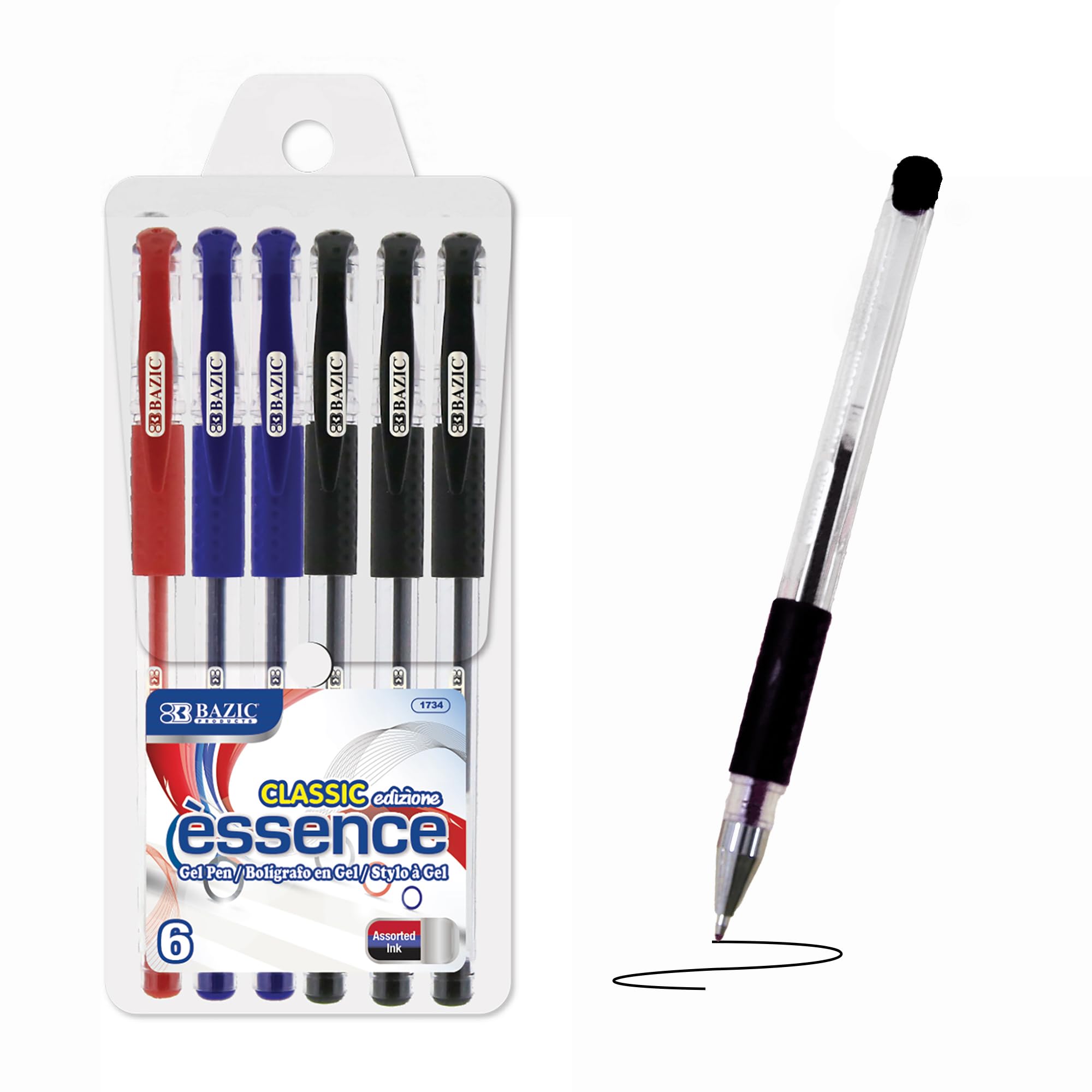 BAZIC Essence Asst Color Gel-Pen with Cushion Grip 6 Per Pack 1734-12P