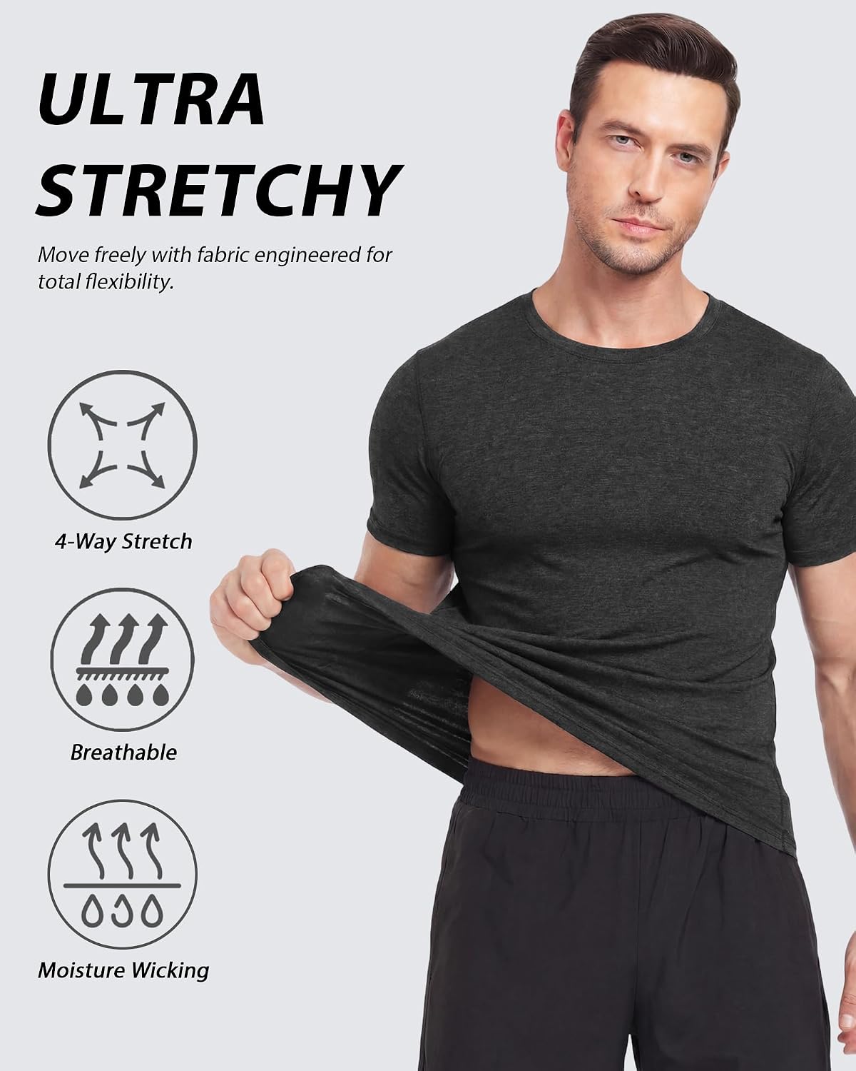 Men's Quick Dry Workout Shirts UPF 50+ Sun Protection T Shirts, Short Sleeve Athletic Tee Tops for Running Gym Active Dark Gray