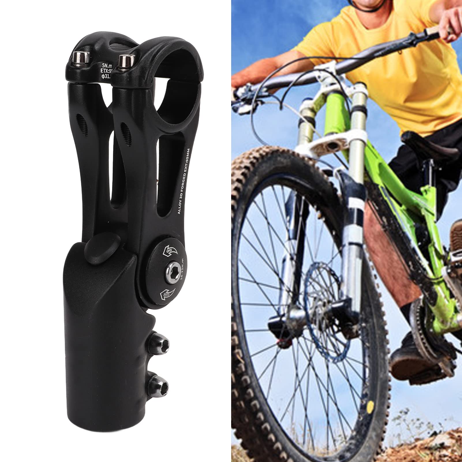 Attacco Manubrio Regolabile per Bici in Lega di Alluminio, Attacco Manubrio per Mountain Bike da Strada 31,8x95mm, Parte da Ciclismo Leggera ad Alta Resistenza con Copertura