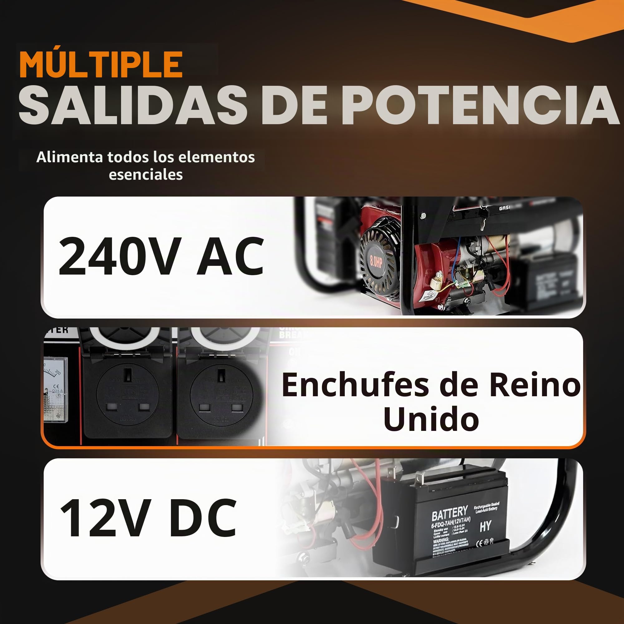 T-MAX Generador de gasolina portátil 6000-WE ~ 3.2 KVA 8HP ~ Encendido de llave eléctrica de potencia silenciosa (arranque de llave eléctrica/arranque de retroceso)