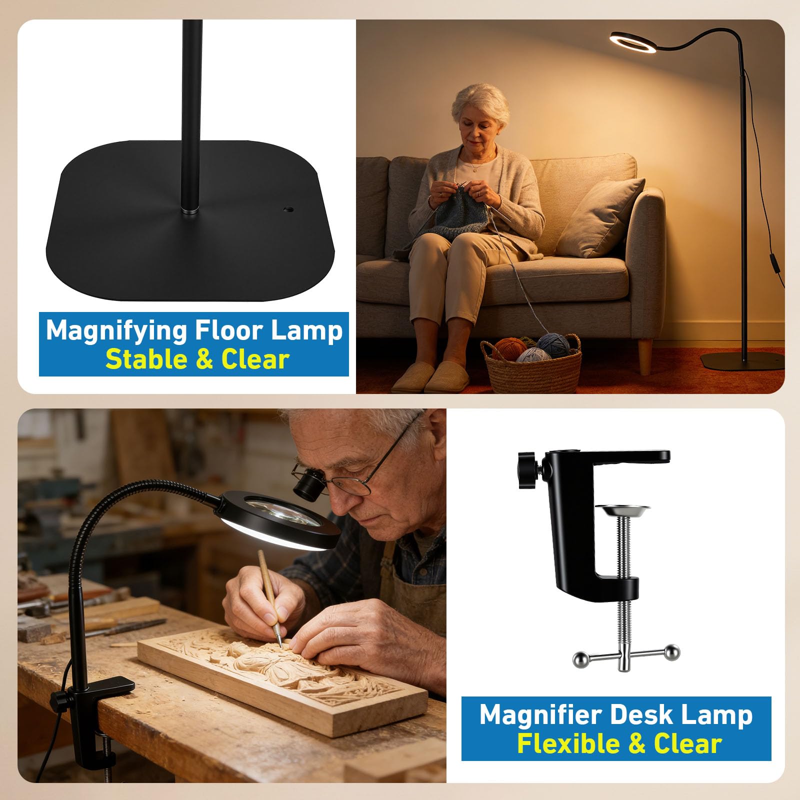 Lupa de pie (10 unidades, 20 unidades, con luz y soporte, 3 en 1, con 72 LED, 3 modos de color regulable, brazo plegable rectangular, lupa de lectura para personas mayores)