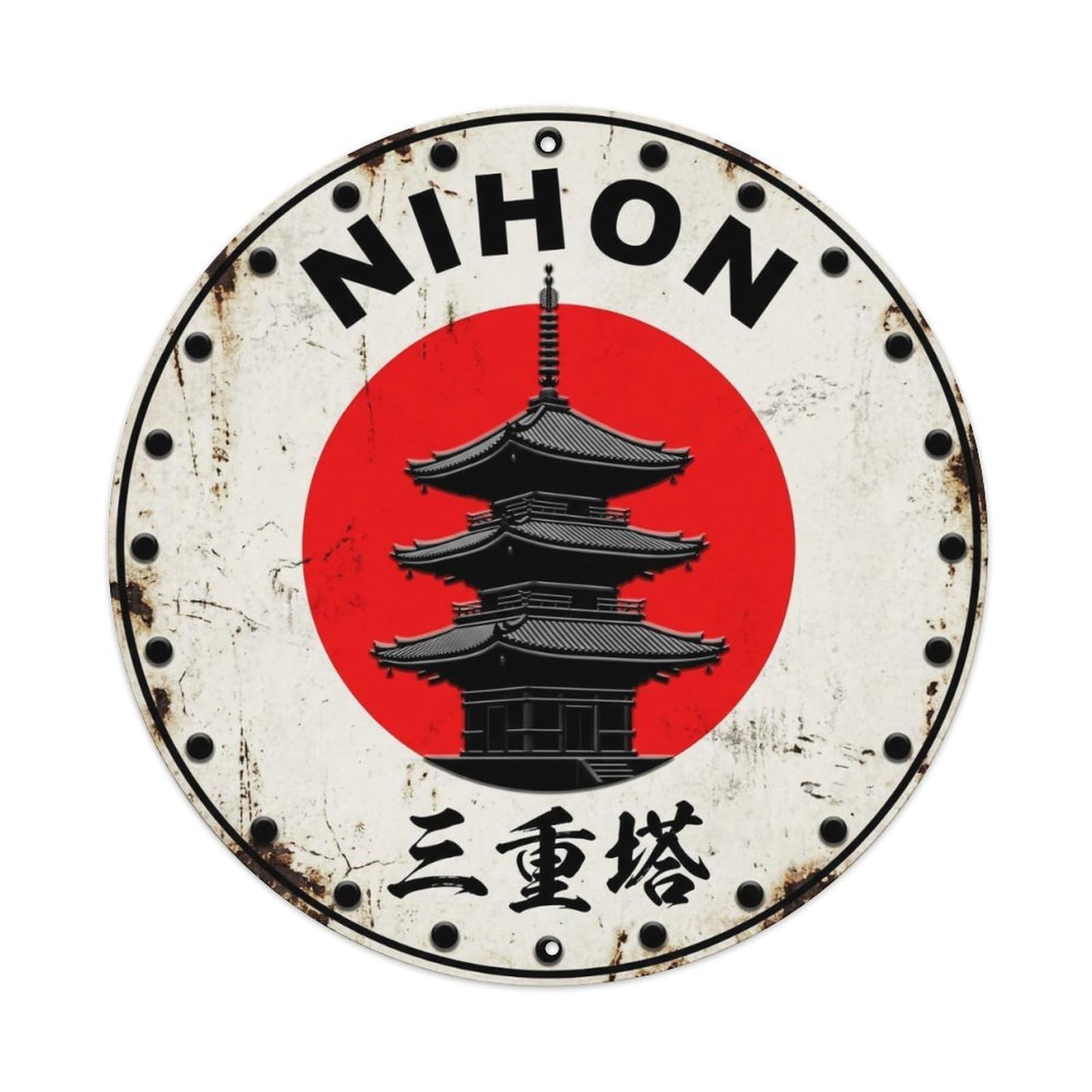 Three Story Pagoda Nihon Heritage Tower Aged Metal Tin Sign