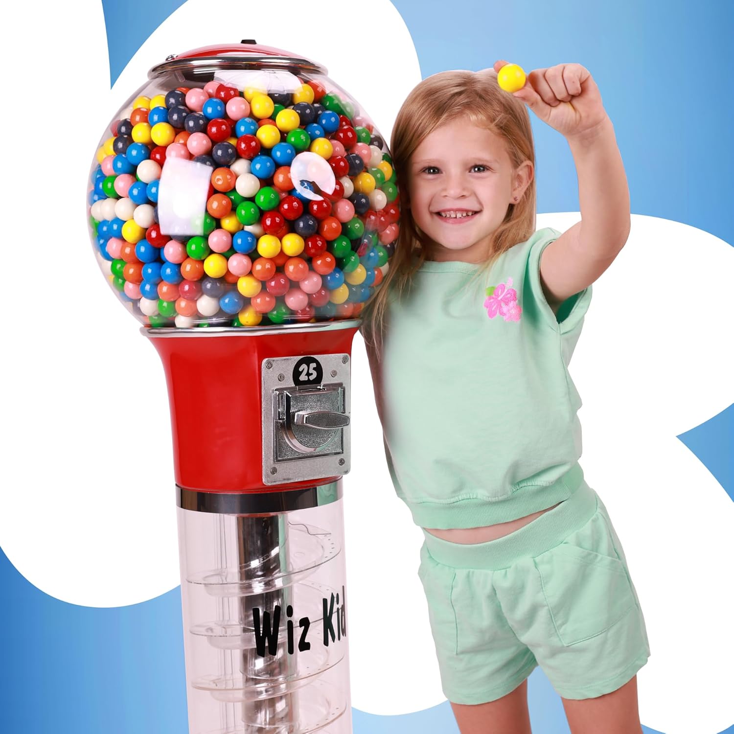 Gumball Machine with Stand - 4 FT Commercial Spiral Bubble Gum Machine - Coin Mechanism $0.25 Dispenses 1” Gumballs - Vending Machines for Kids